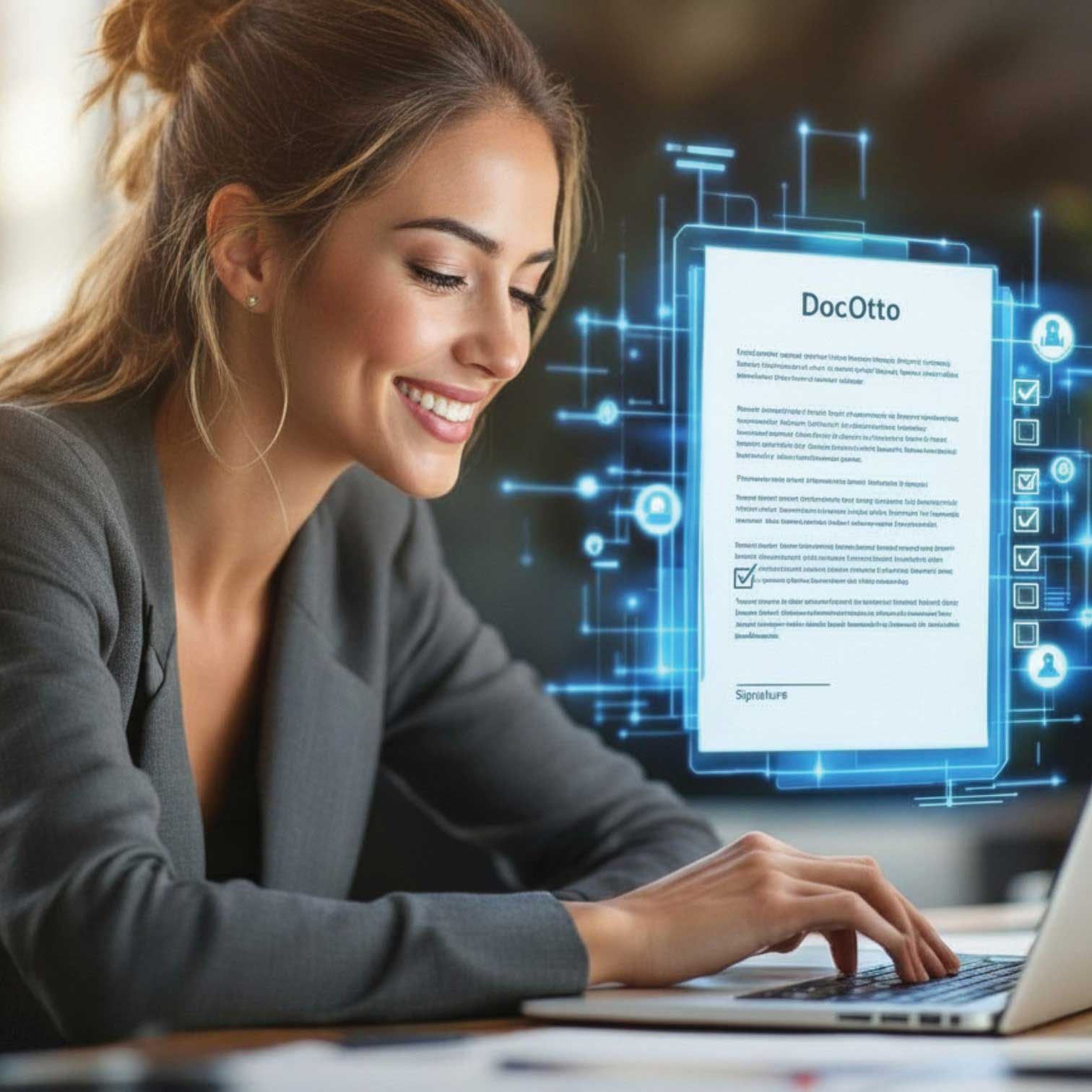 A DocOtto customer getting help on a laptop