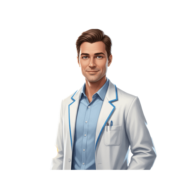 Doc Otto, the DocOtto character, a friendly professional in a white coat with blue trim